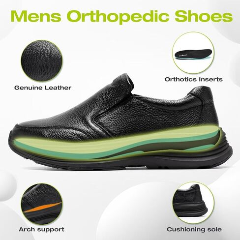 Men's Orthopedic Leather Dress Walking Shoes: Comfortable Orthotic Plantar Fasciitis Oxford Shoes with Arch Support, Flat Feet Casual Business Slip-On Loafers for Foot and Heel Pain Relief in Saudi Arabia