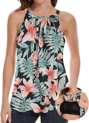 JOYSHAPER Women's Built in Bra Flowy Loose Fit Casual Halter Cami Tank Top in Saudi Arabia