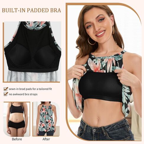 JOYSHAPER Women's Built in Bra Flowy Loose Fit Casual Halter Cami Tank Top in Saudi Arabia