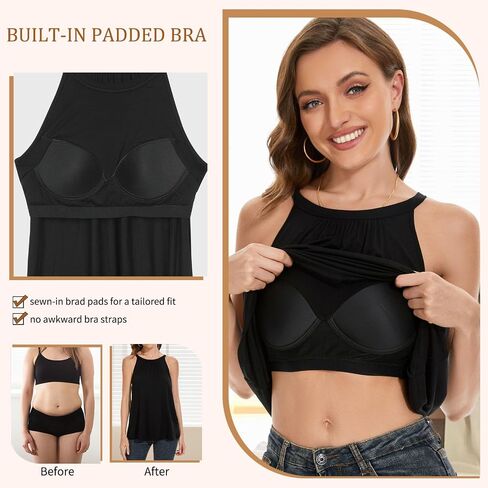JOYSHAPER Women's Built in Bra Flowy Loose Fit Casual Halter Cami Tank Top in Saudi Arabia