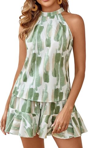 Milumia Women Summer Outfits 2 Piece Knot Back Halter Top and Wide Leg Shorts Sets in Saudi Arabia