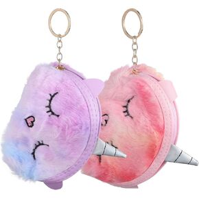 Unicorn Plush Coin Purses 2 Pcs Cute Unicorn Coin Pouch Girl Birthday Ideas Small Kawaii Animal Plush Wallet with Keychain Zipper