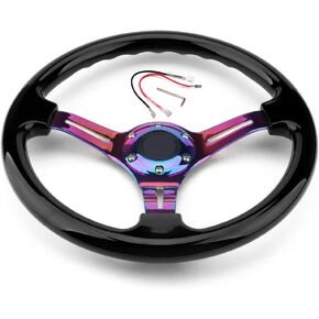 Classic Pink Racing Steering Wheel Neo Chrome Spoke 350mm 14" Deep Dish ABS Hard Wood Steering Wheel with Horn Button