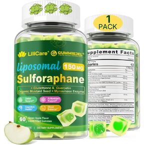 Sulforaphane with Glutathione Gummies (Made in USA), Zeolite Detox Alternative from Broccoli Sprouts w/Quercetin, Phosphatidylcholine, NRF2 Activation for Antioxidants Natural Detox Cell Health, 60Cts