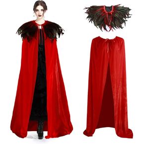 UQJE Unisex Deluxe Velvet Adult Cape with Real Natural Gothic Feather Cape Halloween Cloak Suit