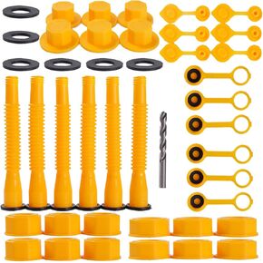 Gas Can Spout Replacement Kit, 6 Nozzles - Yellow Flexible, Drill Bit, For 1/2/5/10 Gallon Oil Cans (6 Set,with Drill Bit)