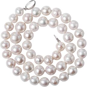 YAMI 11-12mm Natural White Freshwater Cultured Pearl Necklace for Women, 18/20/22/24Inch Length Genuine Real Pearl Strand Necklace with 925 Sterling Silver Pea Clasp, Jewelry Gifts for Mom Grandmother