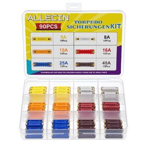 6 القيم Torpedo الصمامات Kit 5A 8A 10A 16A 25A 40A TORPEDO TORPEDO TYPE Automotive FUSE SET 5 8 10 16 25 40 AMP للسيارة الكلاسيكية ذات الطراز القديم (حزمة 90PCS)