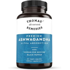 Thomas' all-natural Remedies Organic Ashwagandha Stress Support Supplement, Mood & Energy Support, Pure Ashwagandha 1000mg, Ultra Absorption with Black Pepper, Vegan, No fillers