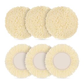 6 PCS 3 Inch Wool Buffing Pads for Dill, Polishing Pads Drill Buffer Polisher Attachment Curved Edge Compound Cutting Tool Wheel Polish Kit for Car Body Repair Buffing