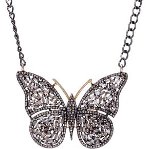 Certified 925 Sterling Silver Butterfly Necklace 2.21 Carat Baguette Diamond & 1.98 Carat Brown Natural Diamonds (I2-I3 Clarity) 26" Chain For Women And Girls