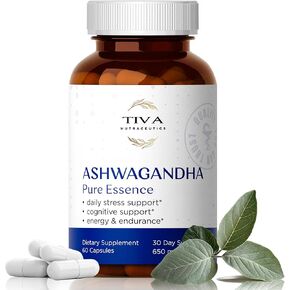 TIVA Ashwagandha Capsules 650mg with Black Pepper Extract – Natural Support for Stress, Metabolism, Immune Function & Mood – Vegan, Non-GMO, Lab-Tested – 60 Herbal Capsules