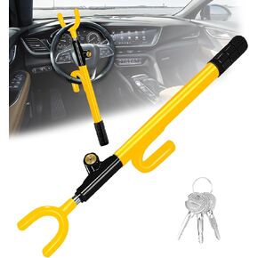 Steering Wheel Lock,Heavy Duty Anti-Theft Car Device,Adjustable Length Locking with 3 Keys Universal Fit for Cars Trucks Vans and SUVs (Yellow)