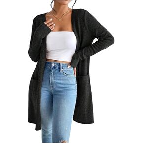 SOLY HUX Women's Long Sleeve Open Front Cardigan Coat Loose Knee Length Outerwear with Pocket Fall Clothes