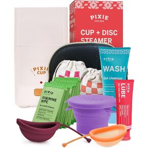Pixie Menstrual Disc & Steamer Kit - No Metals/Toxins - 100% Medical-Grade Silicone - Removes Like a Tampon - Proven for Successful Disc Use