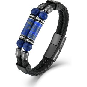 Lapis Lazuli Bracelets for Men Leather Black Bracelet