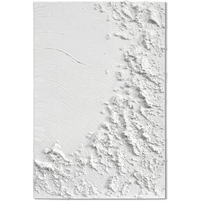 SAFERRYHOME 3D Textured Wave Hand Painted Wall Art - White Plaster Wave Painting - Coastal Abstract Minimalist Artwork for Beach House/Living Room Decor - 24"x36"