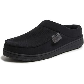 Dearfoams Men's Brendan Microfiber Suede Clog Slipper, Black (Perforated), Medium in Kuwait