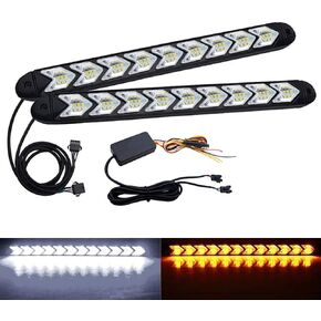 YSY Universal Car LED Daytime Running Light Waterproof Headlight Strip Sequential Flow Yellow Turn Signal White DRL Light 2pcs (25cm 9LED, Black Shell)