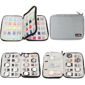 18 Slots Travel Watch Band Storage Strap Organizer for Smart Apple Watch Band Holder Storage Box Case Pouch Double Layer,Electronics Organizer Bag Women Men (Gray)