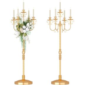 Baoz 50 Inch Floor Candelabra,2Pcs Gold Candelabra Centerpieces Metal 5 Arm Candelabra Tall Candelabra Candle Holder for Home Wedding Party Event Decoration