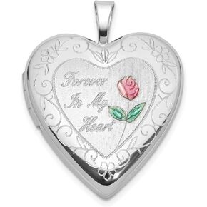 JewelryWeb 925 Sterling Silver Rhodium Plate Epoxy 20mm Forever In My Love Heart Rose-Heart Locket-Locket Necklace for Women