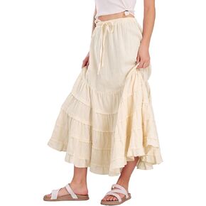 CHARTOU Women Tiered Maxi Mermaid Skirt Drawstring Waist Ruffle Flowy Boho 2024 Summer Long Skirt