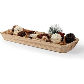 16" Long Wooden Dough Bowl for Home Decor - Rustic Farmhouse decorative bowl, Wood Bowl Kitchen Table Decor, Dining Room Centerpiece with Natural Wood Grain