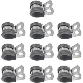 10pcs 5/8 '' 304 مشابك كابل من الفولاذ المقاوم للصدأ ، مقاطع تصاعد خط الوقود المعزول من المطاط ، مقاطع تركيب أنبوب أنبوب مشبك المعادن للسيارات لتركيب سلك السلك (16 مم)