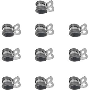 10PCS 5/8'' 304 Stainless Steel Cable Clamps, Rubber Cushioned Insulated Fuel Line Tubing Mounting Clips, Automotive Metal Clamp Tube Holder Pipe Fasteners for Wire Cord Installation (16mm) in Kuwait