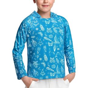 Boys' Rash Guard Swim Hooded Shirt Long Sleeve UPF 50+ Shirt with Sun Protection SPF Fishing for Youth Kids 6-14