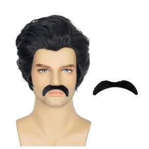 Miss u Hair Man Short مستقيمة مستقيمة الظهر الأسود الباروكة المزيفة شارب Men Party Cosplay مضحك
