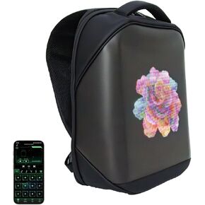LED Backpack Waterproof with UHD 96 * 128 Pixel LED Display Screen, App Control Customized LED Bag for Motorcycle, 16-inch Laptop, Travel, Advertisement, Graffiti, School, Party (Black)