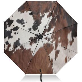 Large Windproof Umbrella Auto Open Folding Umbrella, 8 Ribs Rain Proof Reverse Umbrella for Travel Golf-(Cow Print)