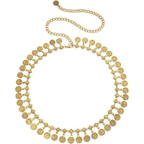 CHIC DIARY Metal Chain Belt for Women Gold Silver Coin Pendant Waist Belt Adjustable Belly Dance Belts for Dresses