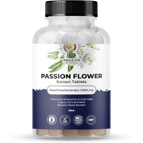 أقراص شغف العاطفة عالية 10x استخراج أقراص 1000 ملغ | Passiflora incarnata | يعزز المزاج ويعزز الاسترخاء ، 30 قرصًا