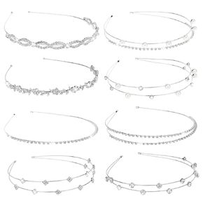 Wecoe 8pcs Silver Rhinestone Headband Flower Girl Bridal Wedding Headband Crystal Headpiece Flower Leaf Butterfly Metal Hairband Hair Accessories for Women Girls Gifts