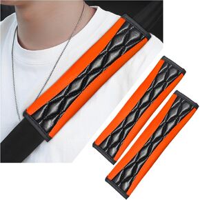 2PCS Car Seat Belt Pads, Automotive Leather Seat Belt Protector for Shoulder and Neck, Universal Soft Shoulder Pad for Seat Belt Backpack Shoulder Bag, Car Accessories (Orange)