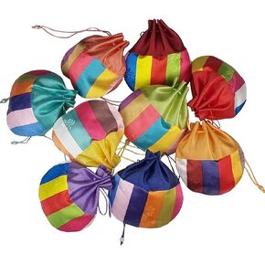 Seoulful Vintage Korean Saekdong Bokjumeoni Lucky Pouches - Traditional Fortune Bags 8-Piece Set with Colorful Stripes