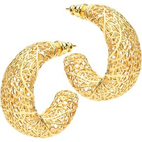 18K gold earrings, suitable for women, light weight, thick and sturdy, hypoallergenic, thick opening, twisted shape earring set, jewelry gift.