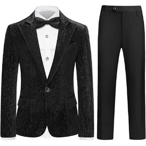 Lamgool Boys Velvet Suit Slim Fit Black Tuxedo for Boys 4 قطع الأطفال الزي الرسمي مجموعة الحجم 12 مع قميص السترة السترة