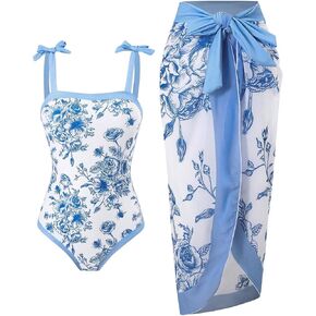 SHENHE Girl's Floral One Piece Swimsuit with Cover Up Sarong Wrap Tie Bow Cute Bathing Suits