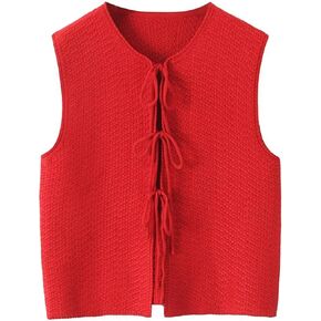 Mansy Women Tie Front Vest Top Y2k Knit V Neck Sleeveless Crop Sweater Tank Vintage Casual Streetwear