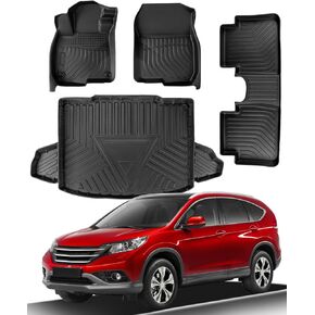 Liner Master® Car Floor Mats for Honda CRV: 2017 2018 2019 2020 2021 2022 (Not for Hybrid or Touring) All Weather TPE Carpet Custom Fit Vehicle Accessories with Front Rear Cargo Liners 4PCS Set Black