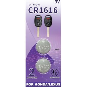 Key Fob Replacement Battery for Honda, Accord 03-13, Civic 06-13, CRV 05-13, Pilot 05-15, Odyssey 05-17, Fit 07-14, Ridgeline 06-14 Key Remote Fobs Batteries (CR1616 - Pack of 2)