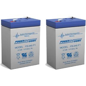 Power Sonic PS -640 6V 4.5AH SLA Battery F1 Fast on Tab Terminals - 2 Pack