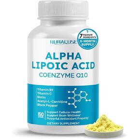 Alpha Lipoic Acid with Coenzyme Q10, Vitamin B, Vitamin C, Biotin, Acetyl-L-Carnitine - Support Cellular Health, Brain Wellness - Made and Tested in The USA