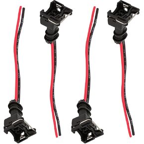 4 PCS Car Fuel Injector Connectors – Standard Specification Injector Socket with Extended Pigtail Wiring Harness, Waterproof Shell & Copper Core, Suitable for Most Cars (Black)