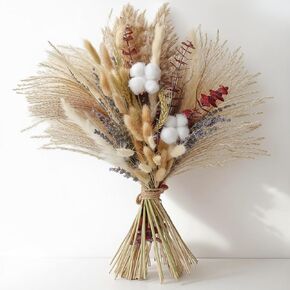 Dried Flowers Bouquet - Natural Pampas Grass Boho Decor Flower Arrangements for Rustic Home Bedroom Wedding Western Modern Decorations