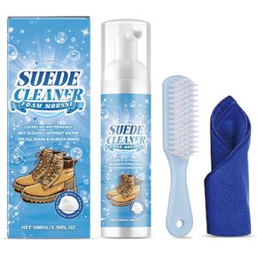 Suede Shoe Cleaner Kit with Soft Brush Microfiber Towel – Gentle Stain Remover for Sneakers, Boots Delicate Fabrics, Safe for All Colors,3.38Fl Oz